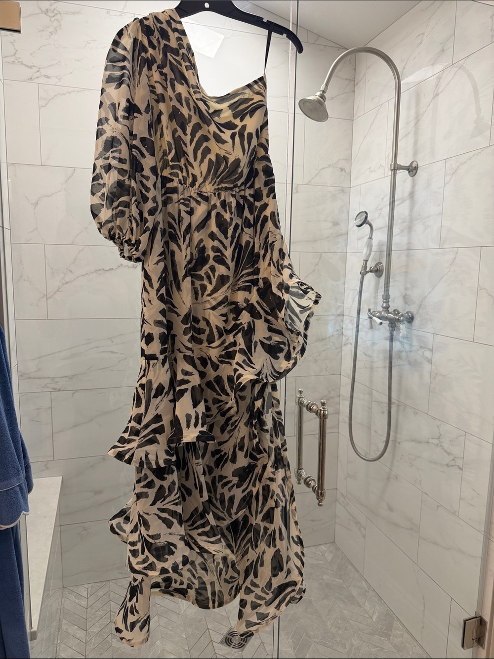 Alexis for Target Asymmetric One-Shoulder Ruffle Maxi Dress in Black Cream NWT S